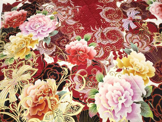 平和屋着物●豪華振袖　刺繍　リボン　舞花文　金彩　正絹　逸品　CABD7312ut 平和屋着物○豪華振袖 刺繍 リボン 舞花文 金彩 正絹 逸品 CABD7312ut