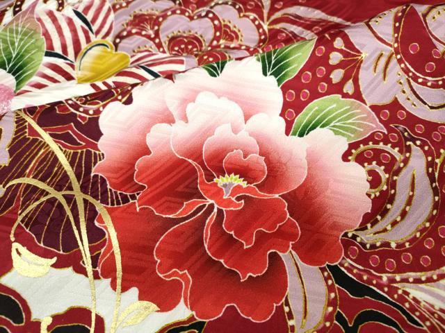 平和屋着物●豪華振袖　刺繍　リボン　舞花文　金彩　正絹　逸品　CABD7312ut 平和屋着物○豪華振袖 刺繍 リボン 舞花文 金彩 正絹 逸品 CABD7312ut