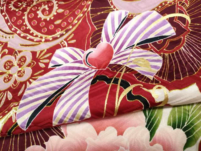 平和屋着物●豪華振袖　刺繍　リボン　舞花文　金彩　正絹　逸品　CABD7312ut 平和屋着物○豪華振袖 刺繍 リボン 舞花文 金彩 正絹 逸品 CABD7312ut