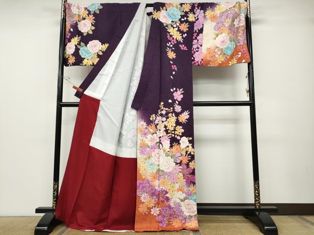 平和屋着物●訪問着　刺繍　舞花文　暈し染め　銀通し地　正絹　逸品　CABD7313ut_1