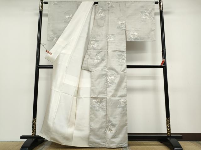 平和屋着物●本場大島紬　白大島　名匠たかし　9マルキ　鶴草花文　総絣　証紙付き　正絹　逸品　CABD7334ut