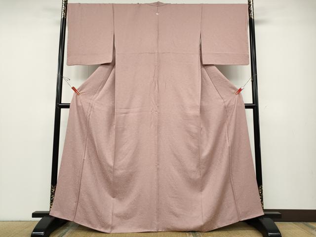 平和屋着物●上質な色無地　流水草花地紋　薄柿色　正絹　逸品　CABD7355ut_1