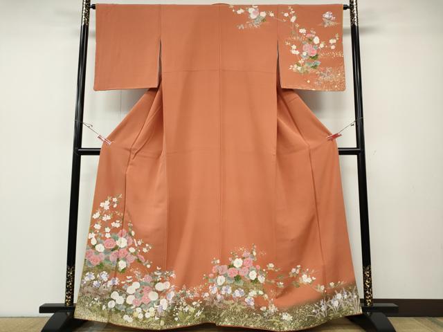 平和屋着物●訪問着　刺繍　十二単風　枝花文　暈し染め　金彩　正絹　逸品　CABD7429ut 平和屋着物○訪問着 刺繍 十二単風 枝花文 暈し染め 金彩 正絹 逸品