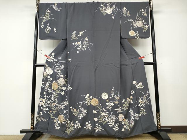 平和屋着物●訪問着　駒刺繍　草花丸文　金彩　正絹　逸品　CABD7439ut