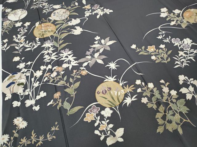 平和屋着物●訪問着　駒刺繍　草花丸文　金彩　正絹　逸品　CABD7439ut_3