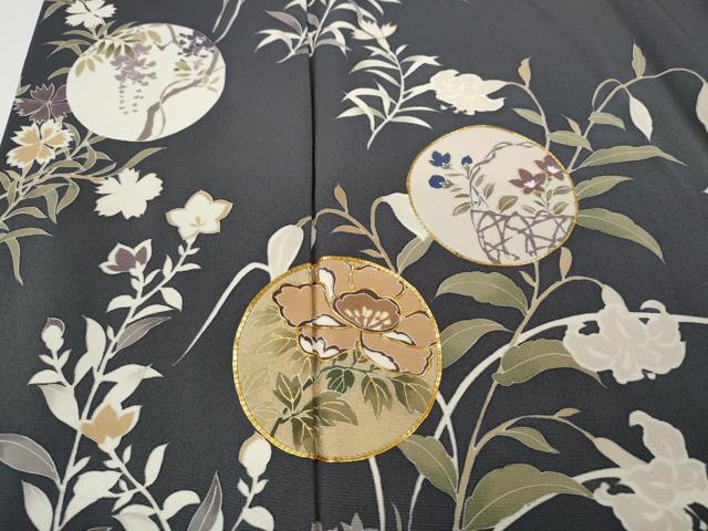 平和屋着物●訪問着　駒刺繍　草花丸文　金彩　正絹　逸品　CABD7439ut_2