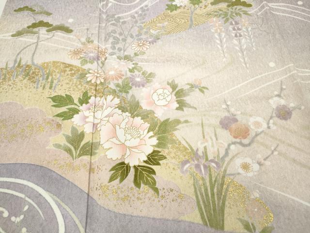 平和屋着物○訪問着 流水草花文 暈し染め 金彩 高島屋扱い 正絹 逸品 