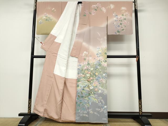 平和屋着物●訪問着　友禅　草花文　暈し染め　正絹　逸品　CABD7487ut_1