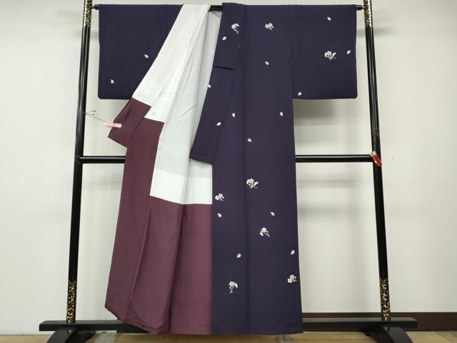 平和屋着物●洛楽人工房　訪問着　舞桜文　鬼しぼ縮緬　正絹　逸品　CABD7499ut 平和屋着物○洛楽人工房 訪問着 舞桜文 鬼しぼ縮緬 正絹 逸品