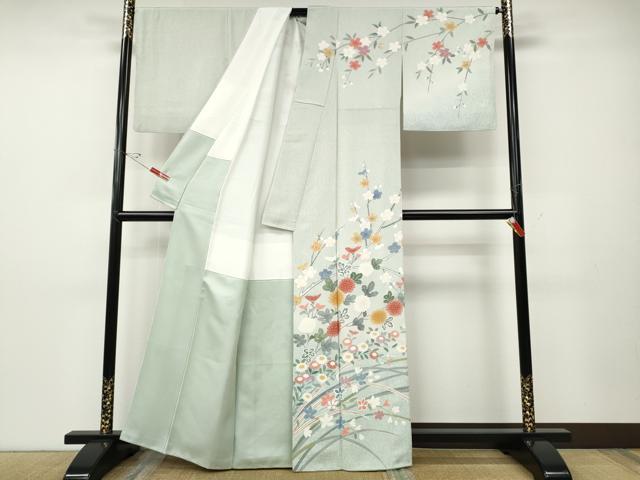 平和屋着物●訪問着　友禅　枝花文　暈し染め　正絹　逸品　CABD7507ut_1