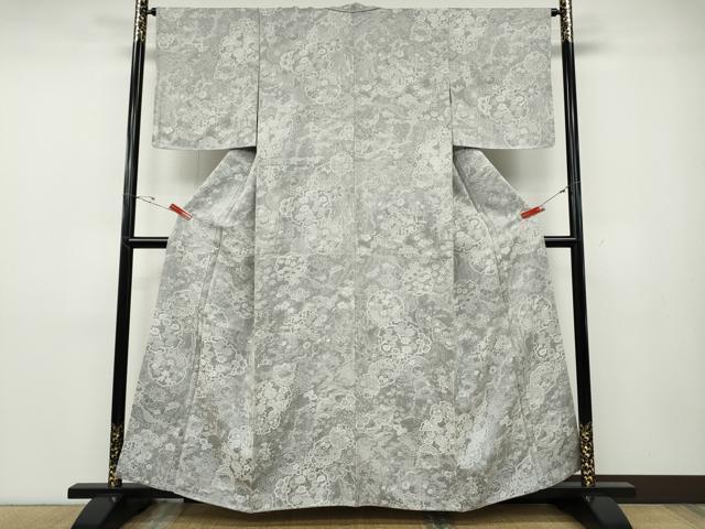 平和屋着物●山岡古都・古都染人　染織美術品　薬墨染　天目織　お召　雪輪飛鶴花文　正絹　逸品　未使用　CABD7521ut_1
