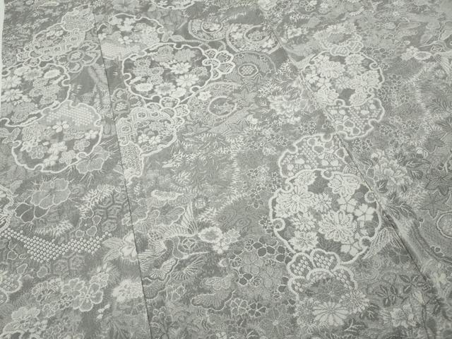 平和屋着物●山岡古都・古都染人　染織美術品　薬墨染　天目織　お召　雪輪飛鶴花文　正絹　逸品　未使用　CABD7521ut_3