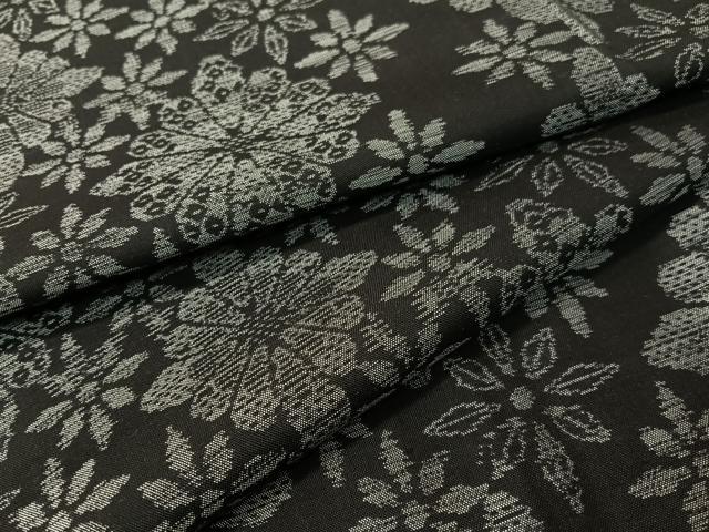 平和屋着物●上質な紬　花菱文　黒地　正絹　逸品　CABD8006vp