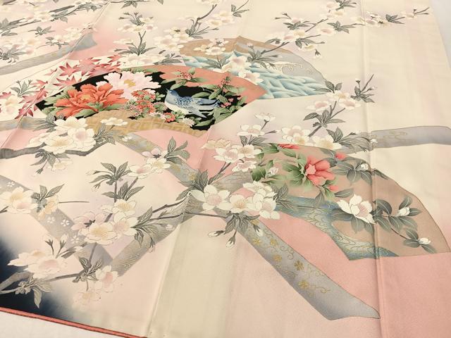 平和屋着物●訪問着　刺繍　地紙枝花鳥文　暈し染め　金彩　やまと誂製　正絹　逸品　CABD8007vp_3