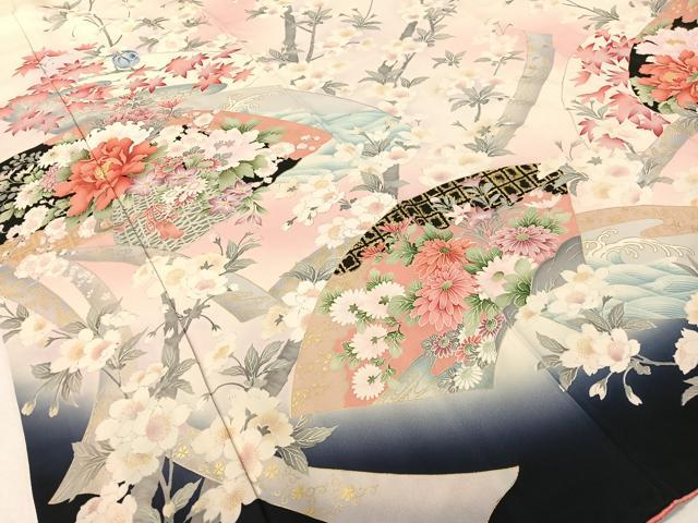 平和屋着物●訪問着　刺繍　地紙枝花鳥文　暈し染め　金彩　やまと誂製　正絹　逸品　CABD8007vp_2