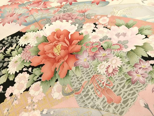 平和屋着物●訪問着　刺繍　地紙枝花鳥文　暈し染め　金彩　やまと誂製　正絹　逸品　CABD8007vp_4