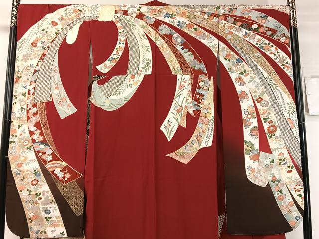 平和屋着物○豪華振袖 束ね熨斗花鳥蝶文 暈し染め 金銀彩