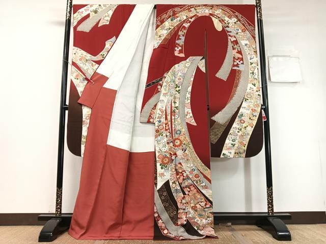 平和屋着物○豪華振袖 束ね熨斗花鳥蝶文 暈し染め 金銀彩