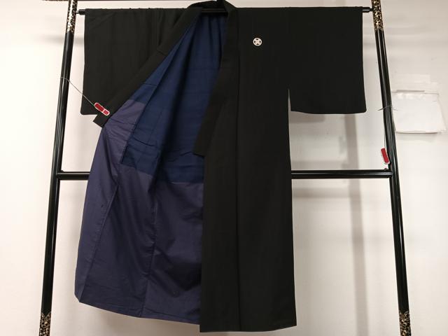 平和屋着物●男性　黒紋付・羽織セット　正絹　逸品　CABD8052vp_1
