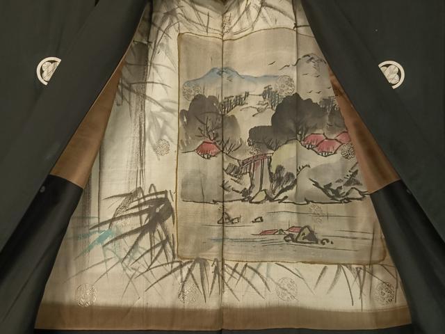 平和屋着物●男性　黒紋付・羽織セット　正絹　逸品　CABD8052vp_5