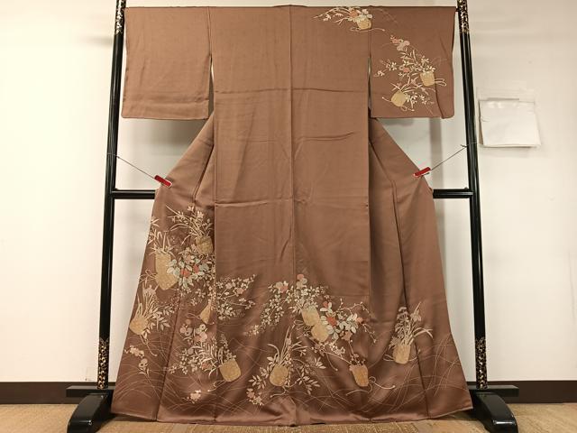平和屋着物●訪問着　花篭文　金彩　正絹　逸品　CABD8127vp