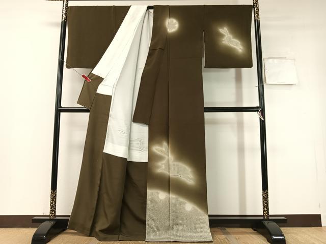 平和屋着物●訪問着　雪輪飛び兎　暈し染め　金銀彩　鬼しぼ縮緬　正絹　逸品　CABD8147vp 平和屋着物○訪問着 雪輪飛び兎 暈し染め 金銀彩 鬼しぼ縮緬 正絹 逸品