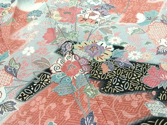 平和屋着物●訪問着　更紗吉祥文　暈し染め　黒地　金彩　正絹　逸品　CABD8149vp_4