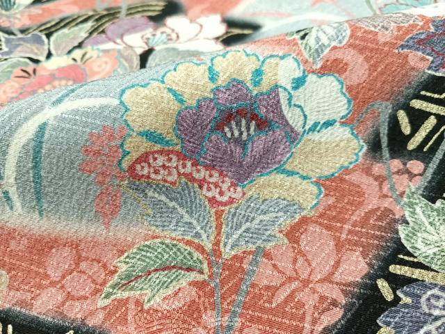 平和屋着物●訪問着　更紗吉祥文　暈し染め　黒地　金彩　正絹　逸品　CABD8149vp_6
