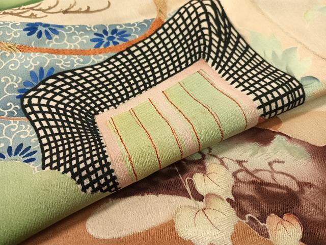 平和屋本店●アンティーク　大正ロマン　振袖　中国三大刺繍　相良刺繍　御所車飛鶴花松文　暈し染め　黒地　金糸　正絹　逸品　CABD8176vp_6