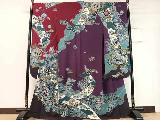 平和屋着物●豪華振袖　型染め　道長几帳花文　正絹　逸品　CABD8205vp 平和屋着物○豪華振袖 型染め 道長几帳花文 正絹 逸品 CABD8205vp