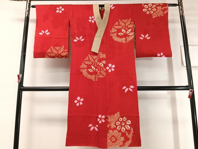 平和屋着物○アンティーク 大正ロマン 長襦袢 袷 絞り 笹花丸文 正絹 