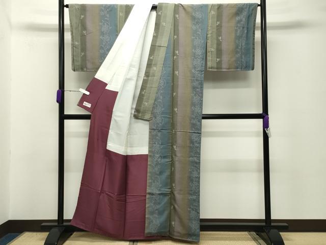 平和屋着物●結城紬　奥順　はたおり娘　80亀甲　舞蝶花唐草間道　やまと誂製　証紙付き　正絹　逸品　未使用　CABD8815gh_2