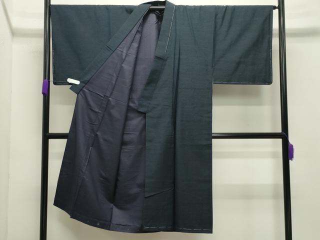 平和屋着物●男性　紬　髭紬羽織・長襦袢セット　色無地　濃藍色　正絹　逸品　CABD8903gh_1