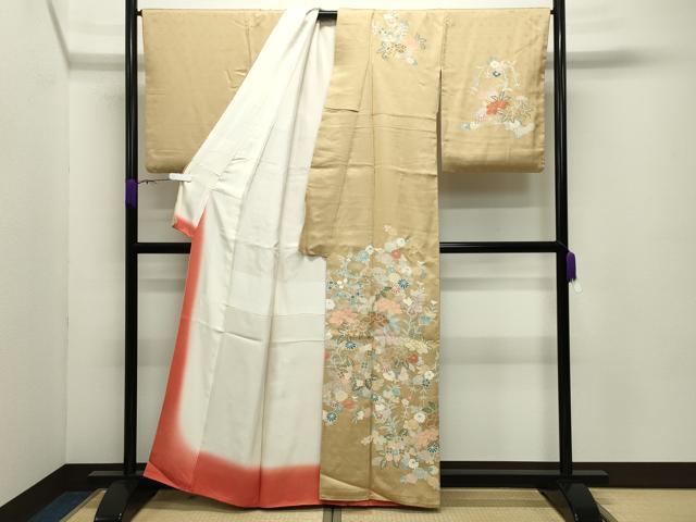 平和屋着物●訪問着　駒刺繍　草花文　金彩　正絹　逸品　CABD8921gh_1
