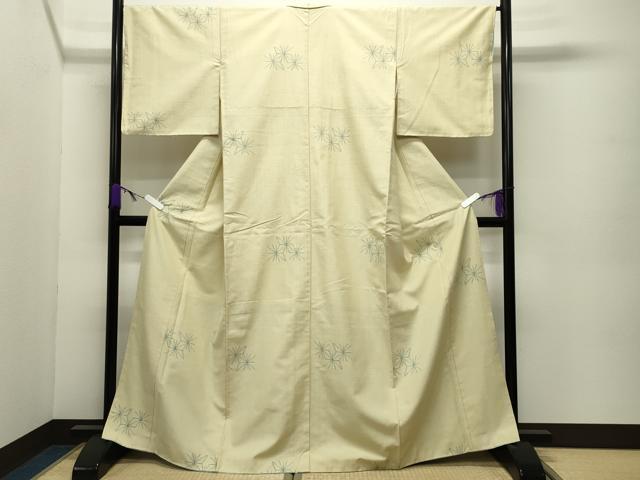 平和屋着物●上質な紬　麻の葉文　正絹　逸品　CABD8922gh_1