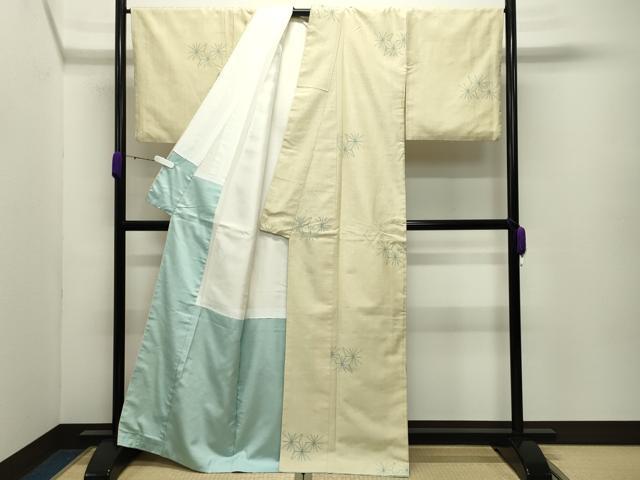 平和屋着物●上質な紬　麻の葉文　正絹　逸品　CABD8922gh_2