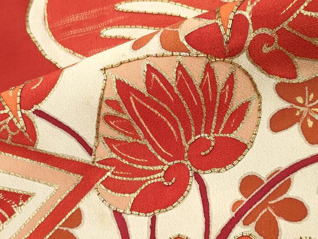平和屋本店●アンティーク　大正ロマン　振袖　駒刺繍　立波松花文　黒地　金彩　正絹　逸品　CABD8924gh_7