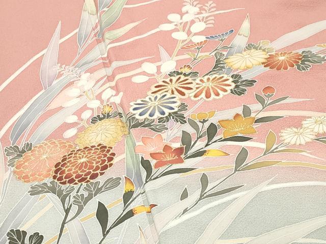 平和屋着物●訪問着　作家物　舞蝶草花文　暈し染め　金彩　正絹　逸品　CABD8934gh_2