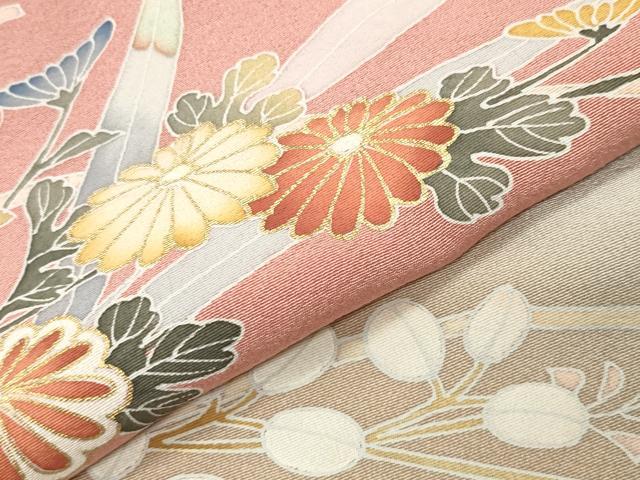 平和屋着物●訪問着　作家物　舞蝶草花文　暈し染め　金彩　正絹　逸品　CABD8934gh_4