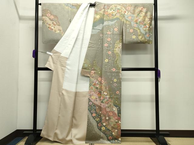 平和屋着物●訪問着　御所車花文　金彩　正絹　逸品　CABD8969gh_1