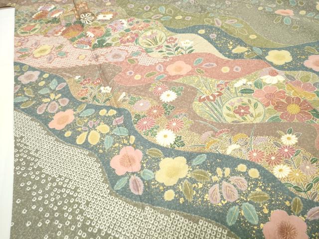 平和屋着物●訪問着　御所車花文　金彩　正絹　逸品　CABD8969gh_3
