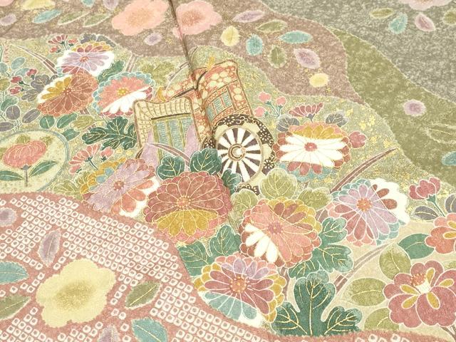 平和屋着物●訪問着　御所車花文　金彩　正絹　逸品　CABD8969gh_2