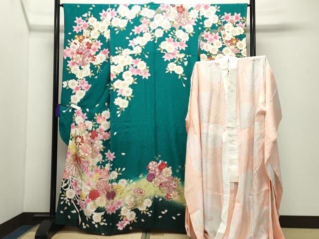 平和屋着物○豪華振袖・長襦袢セット 駒刺繍 舞花文 暈し染め 金彩 銀 
