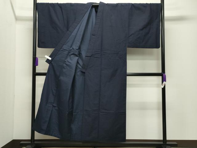 平和屋着物○男性 紬 アンサンブル 色無地 漆黒色 キングサイズ 正絹