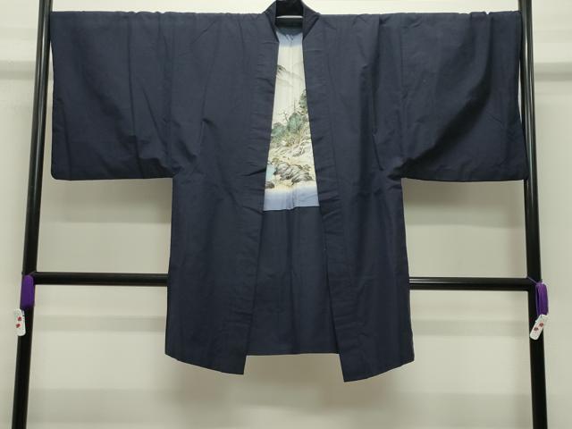 平和屋着物○男性 紬 アンサンブル 色無地 漆黒色 キングサイズ 正絹