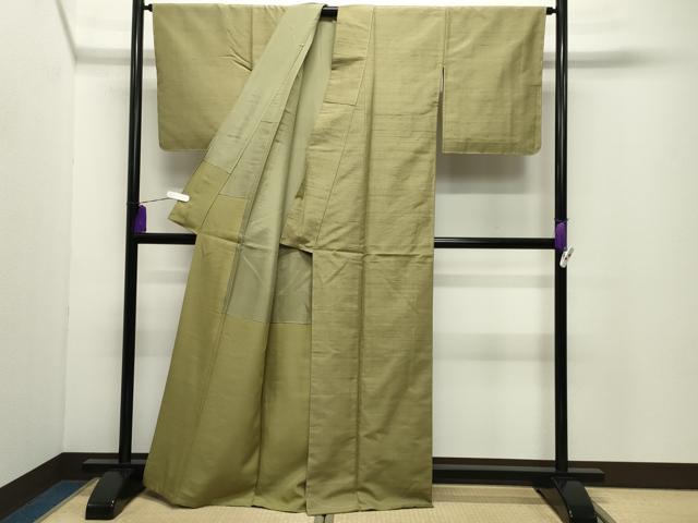 平和屋着物●山崎青樹作　草木染研究所　紬　草木染　老竹色　反端付き　正絹　逸品　未使用　CABD9117gh_2