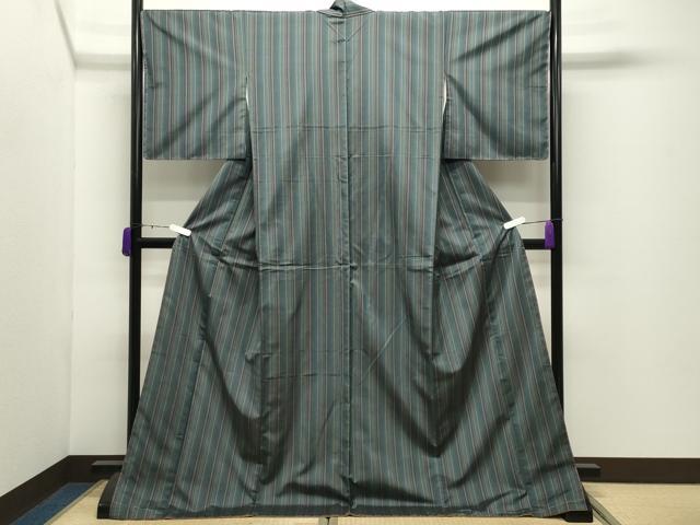 平和屋着物●本場縞大島紬　縞　ロング丈　正絹　逸品　未使用　CABD9228gh_1
