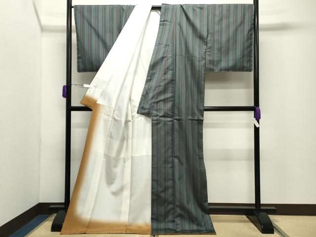 平和屋着物●本場縞大島紬　縞　ロング丈　正絹　逸品　未使用　CABD9228gh_2