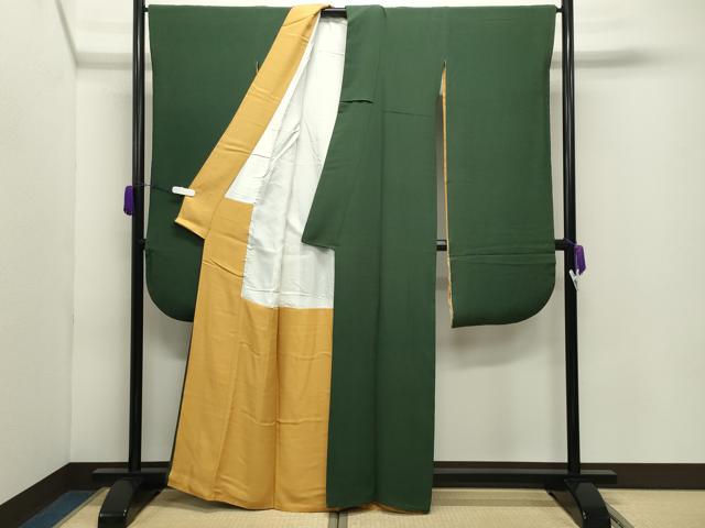 平和屋着物●豪華振袖　色無地　深緑色　やまと誂製　正絹　逸品　CABD9240gh_3
