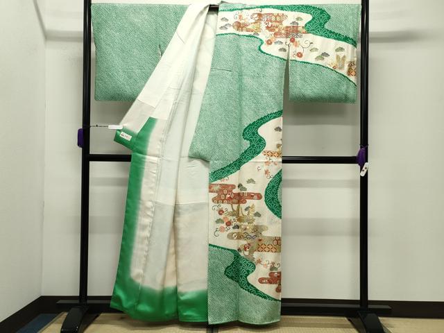 平和屋着物●訪問着　駒刺繍　絞り　飛鶴宝尽くし文　金銀彩　やまと誂製　正絹　逸品　CABD9243gh_1